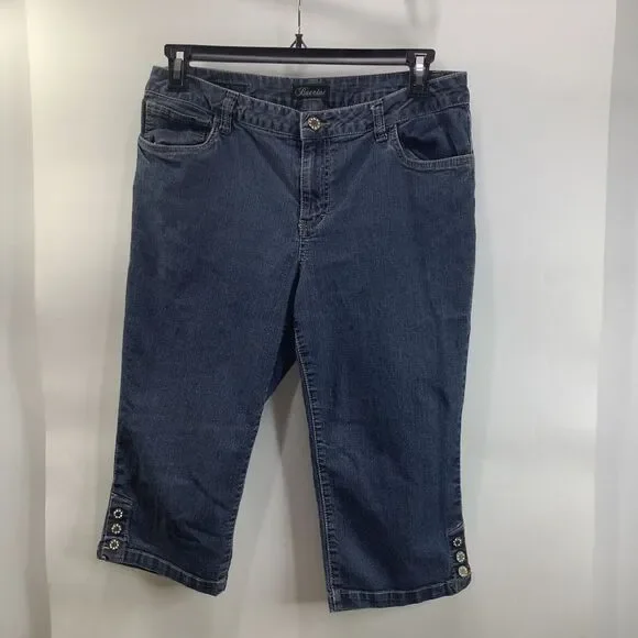 Baccini Capri Crop Pants‎ Jeans Rhinestone Buttons 16 P Stretch Dark Wash Womans - Picture 9 of 9